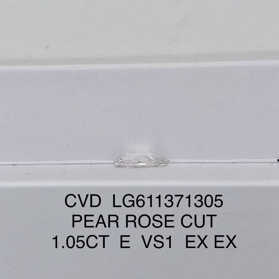 MissDiamond CVD LG611371305 Pear Rose Cut 1.05CT E VS1 EX EX Lab Grown Diamond