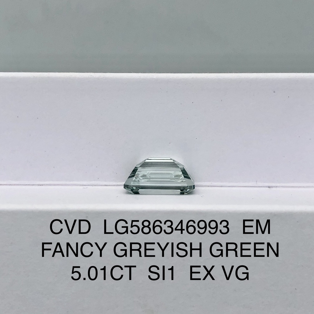 MissDiamond CVD LG586346993 Emerald Cut fancy Greyish Green5.01CT SI1 EX VG Lab Grown Diamond