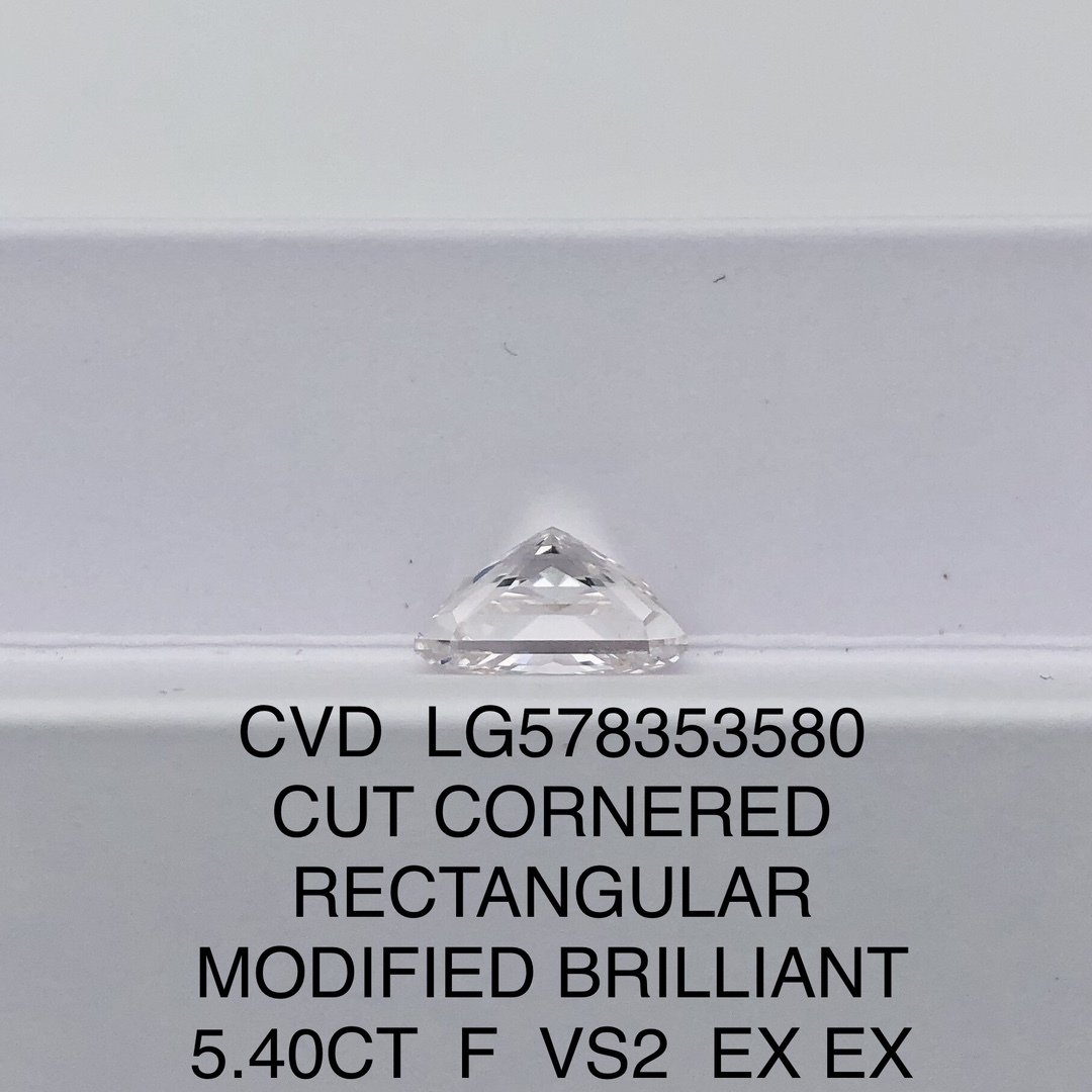 MissDiamond CVD LG578353580 Radiant Cut 5.40CT F VS2 EX EX Lab Grown Diamond