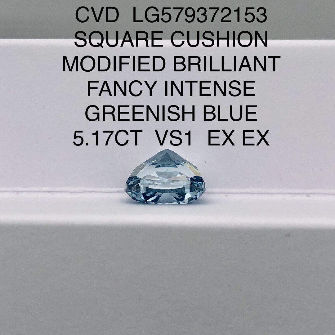 MissDiamond CVD LG579372153 Square Cushion Modified Brillinat Fancy Intense Greenish Blue 5.17CT VS1 EX EX Lab Grown Diamond