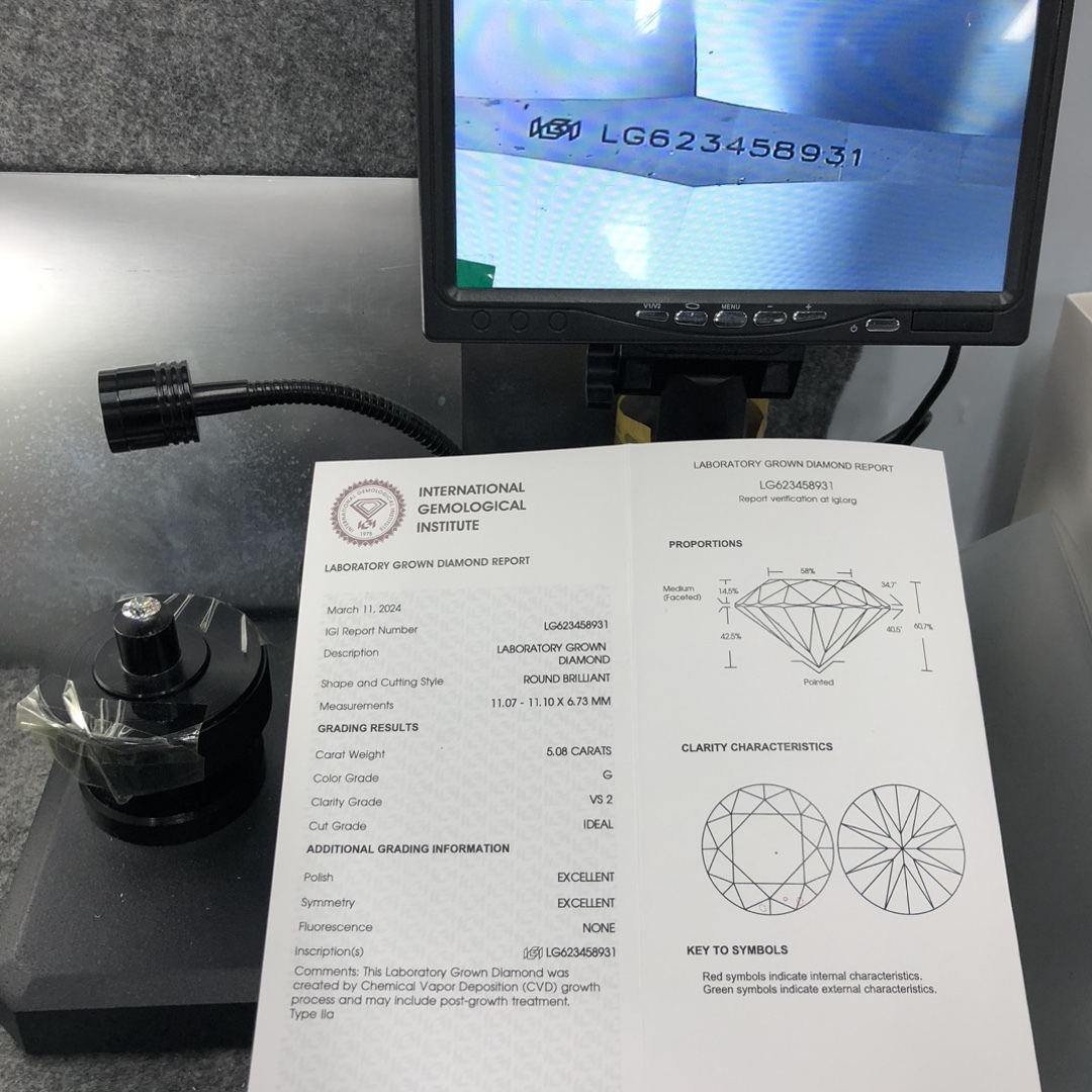 MissDiamond CVD LG623458931 Round Cut 5.08CT G VS2 ID EX EX Lab Grown Diamond