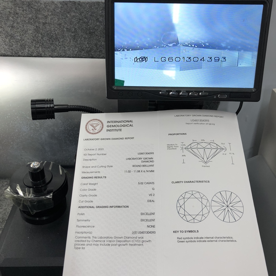 MissDiamond CVD LG601304393 Round Cut 5.02CT G VS2 ID EX EX Lab Grown Diamond