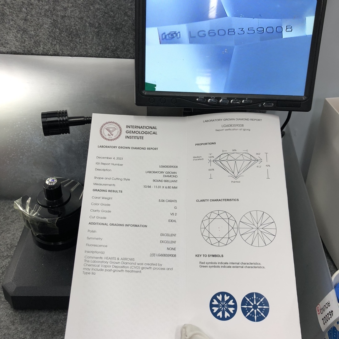 MissDiamond CVDLG608359008 Round Cut 5.06CT G VS2 ID EX EX Lab Grown Diamond