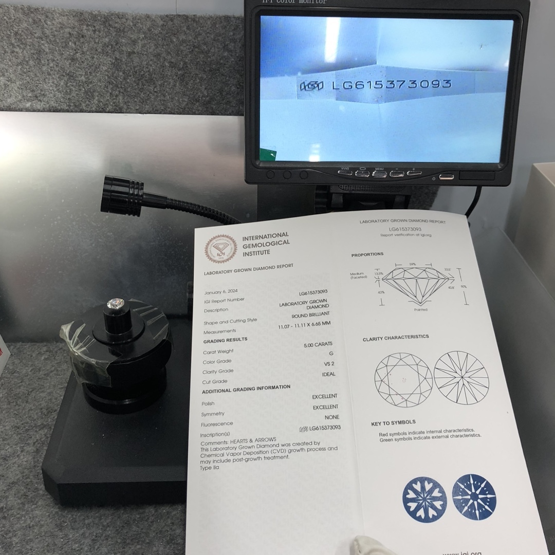 MissDiamond CVD LG615373093 Round Cut 5CT G VS2 ID EX EX Lab Grown Diamond