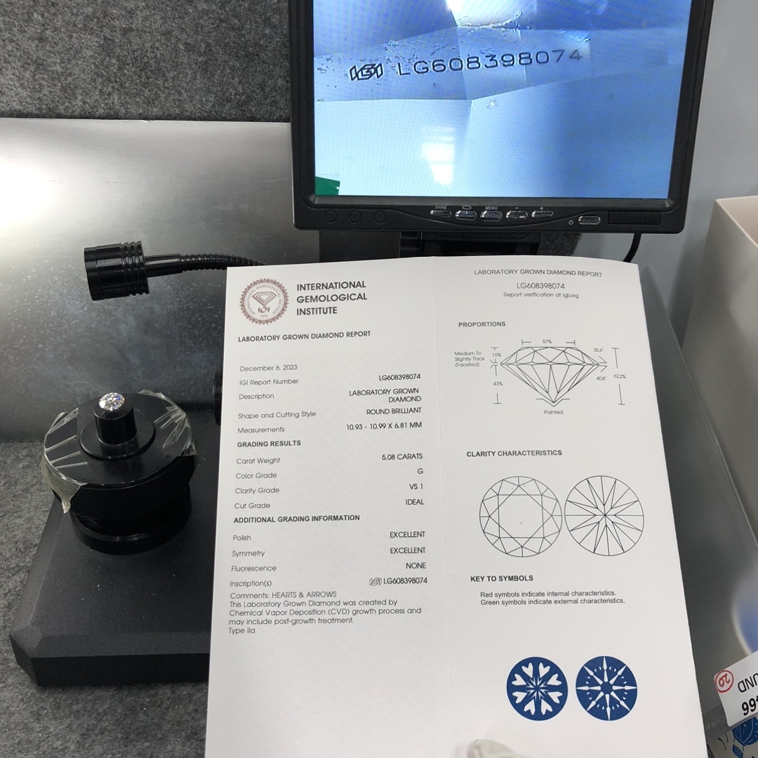 MissDiamond CVD LG608398074 Round Cut 5.08CT G VS1 ID EX EX Lab Grown Diamond