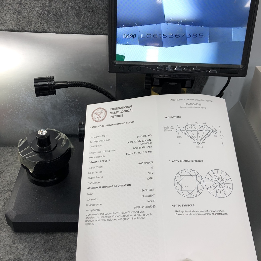 MissDiamond CVD LG615367385 Round Cut 5CT G VS2 ID EX EX Lab Grown Diamond