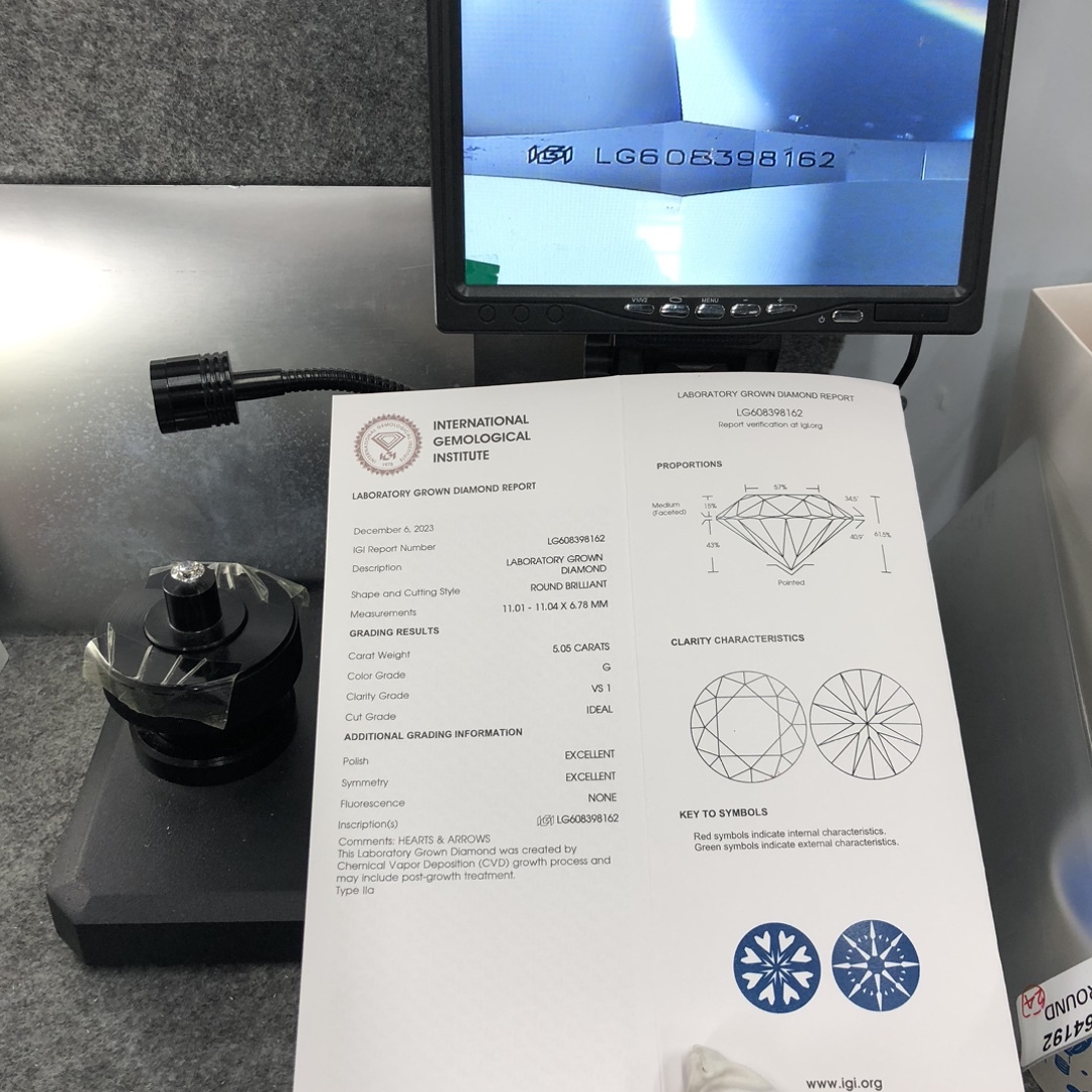 MissDiamond CVD LG608398162 Round Cut 5.05CT G VS1 ID EX EX Lab Grown Diamond
