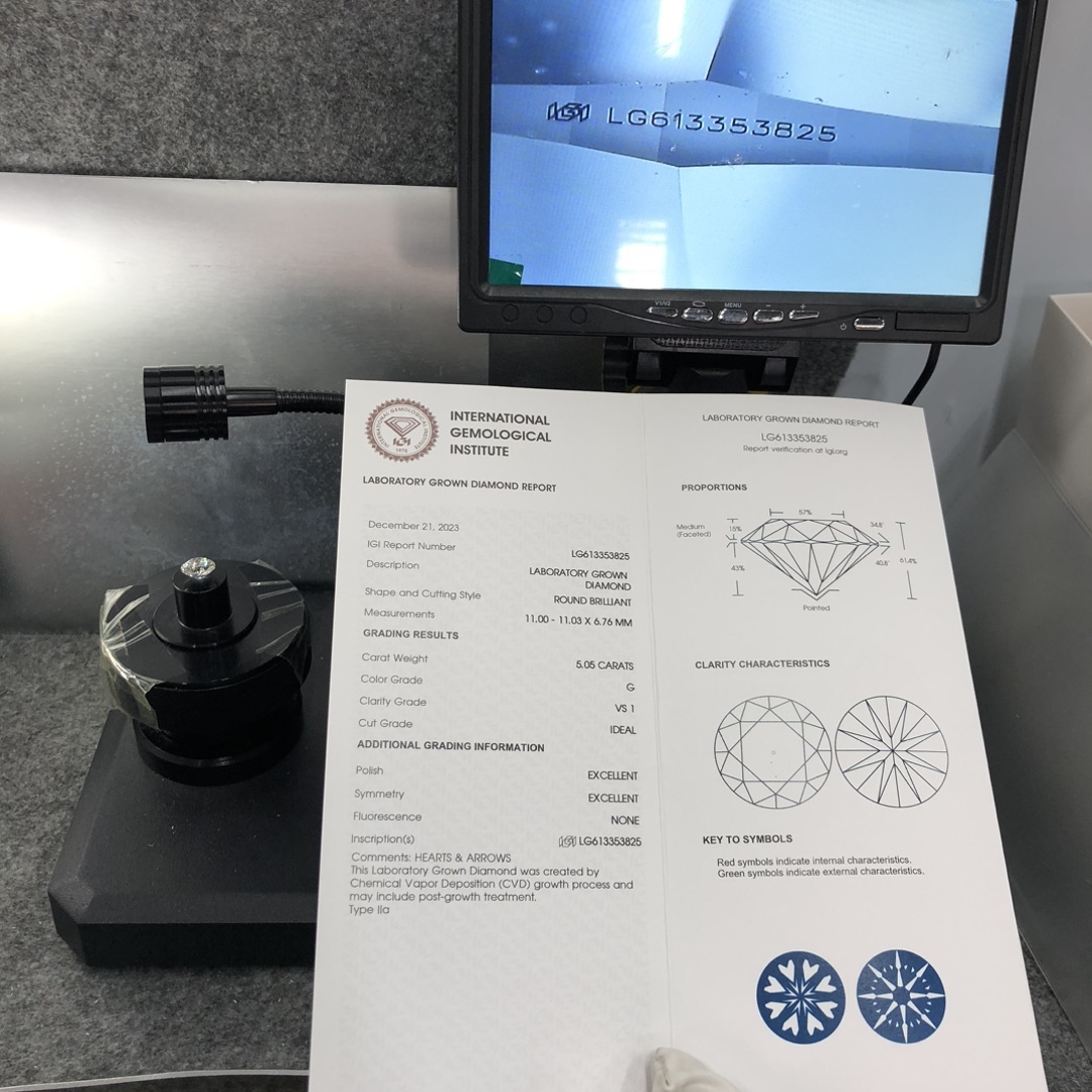 MissDiamond CVD LG613353825 Round Cut 5.05CT G VS1 ID EX EX Lab Grown Diamond