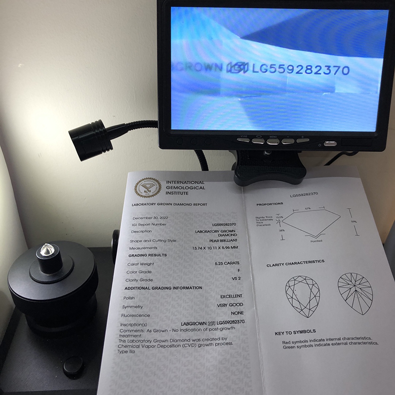 CVD LG559282370 Pear Shape 5.23CT F VS2 EX VG Lab Grown Diamond