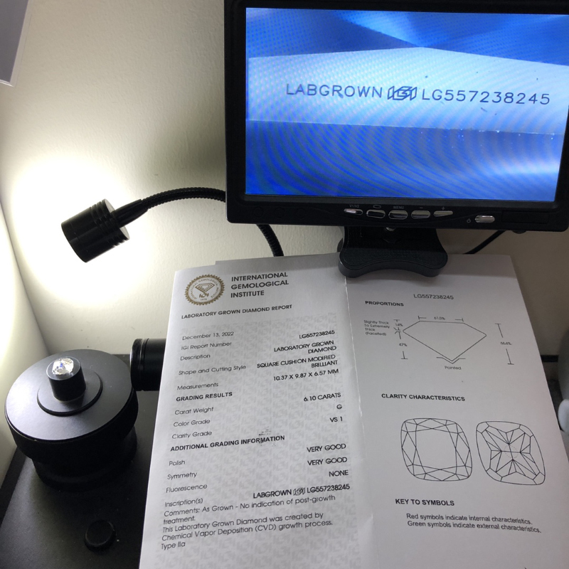 CVD LG557238245 Square Cushion Modified Brilliant 6.10CT G VS1 VG VG Lab Grown Diamond