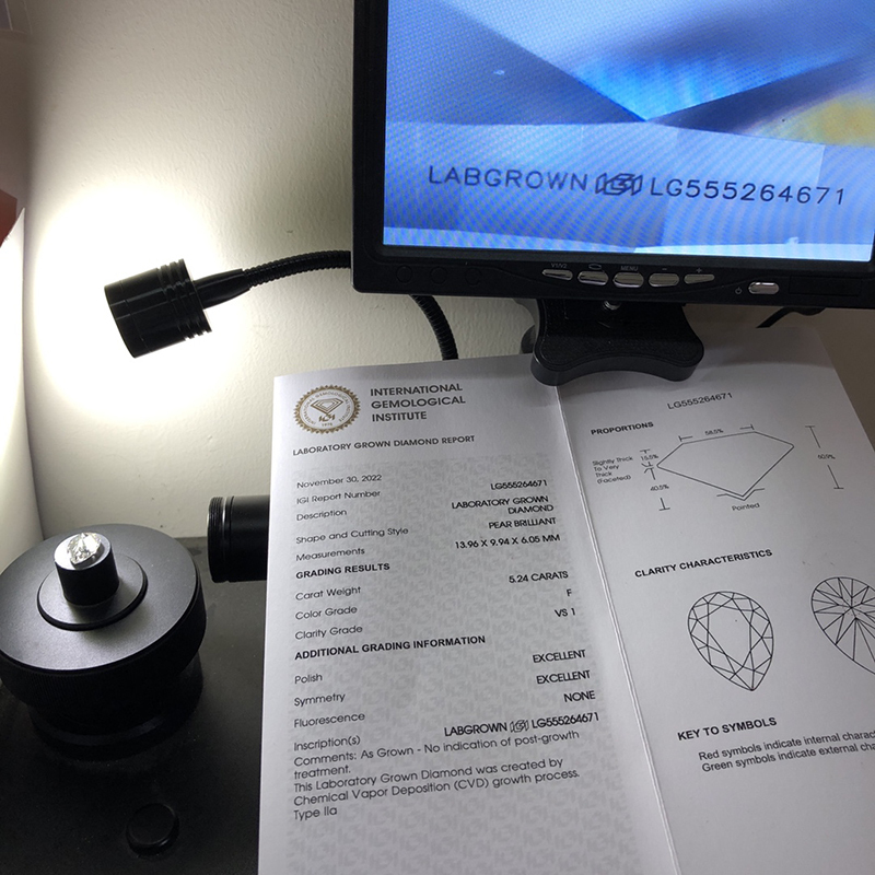CVD LG555264671 Pear Shape 5.24CT F VS1 EX EX Lab Grown Diamond