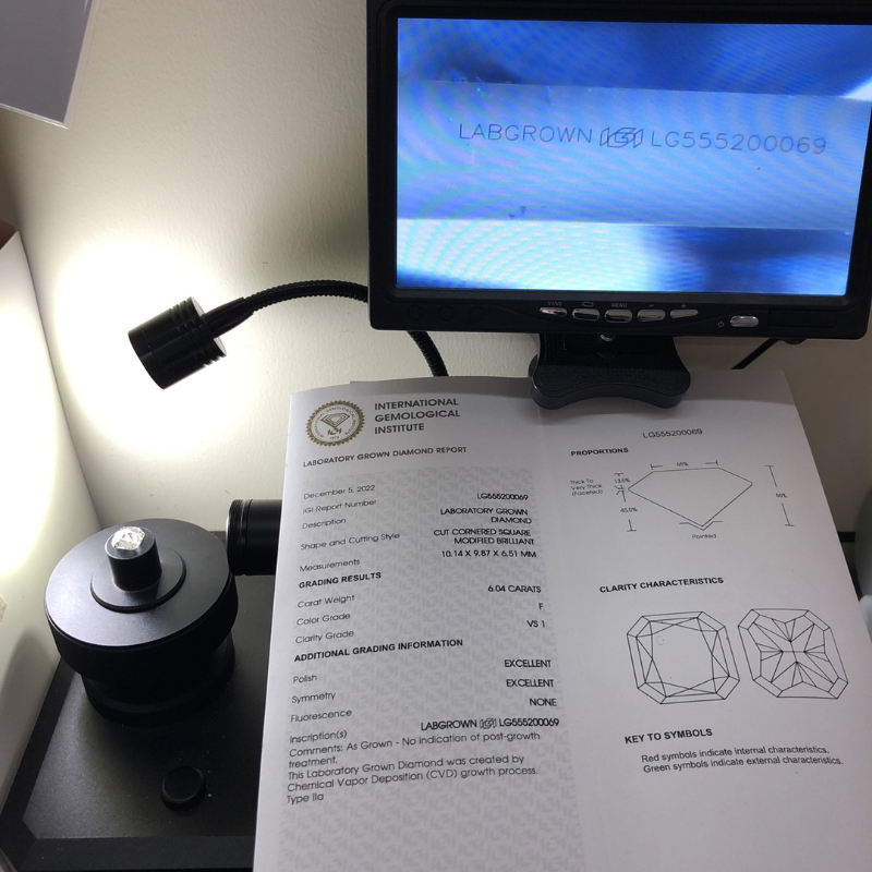 CVD LG555200069 Cut Cornered Rectangular Modified Brilliant 6.04CT F VS1 EX EX Lab Grown Diamond