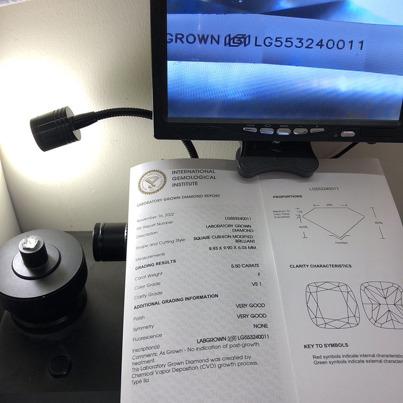 CVD LG553240011 Square Cushion Modified Brilliant 5.50CT F VS1 VG VG Lab Grown Diamond