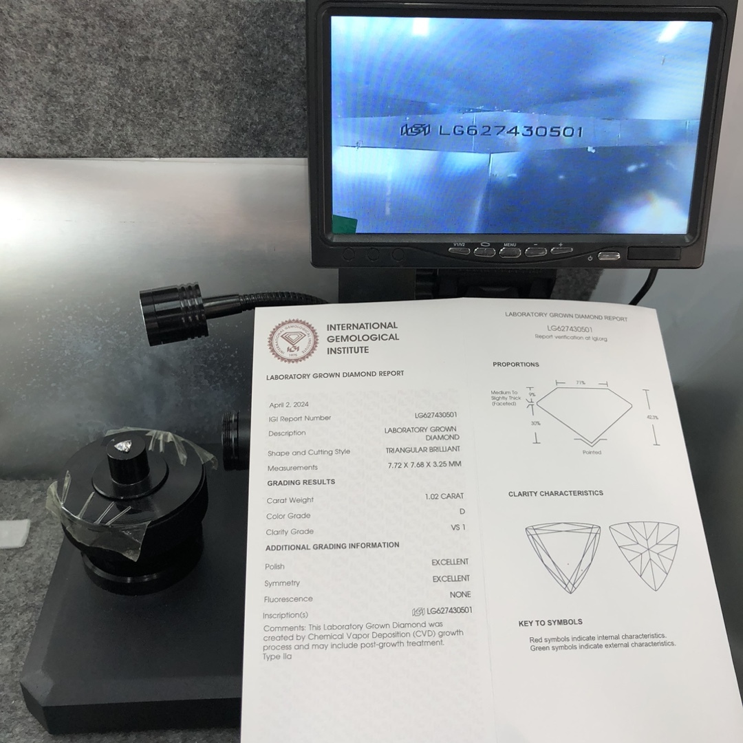 MissDiamond CVD LG627430501 Triangular Brilliant 1.02CT D VS1 EX EX Lab Grown Diamond