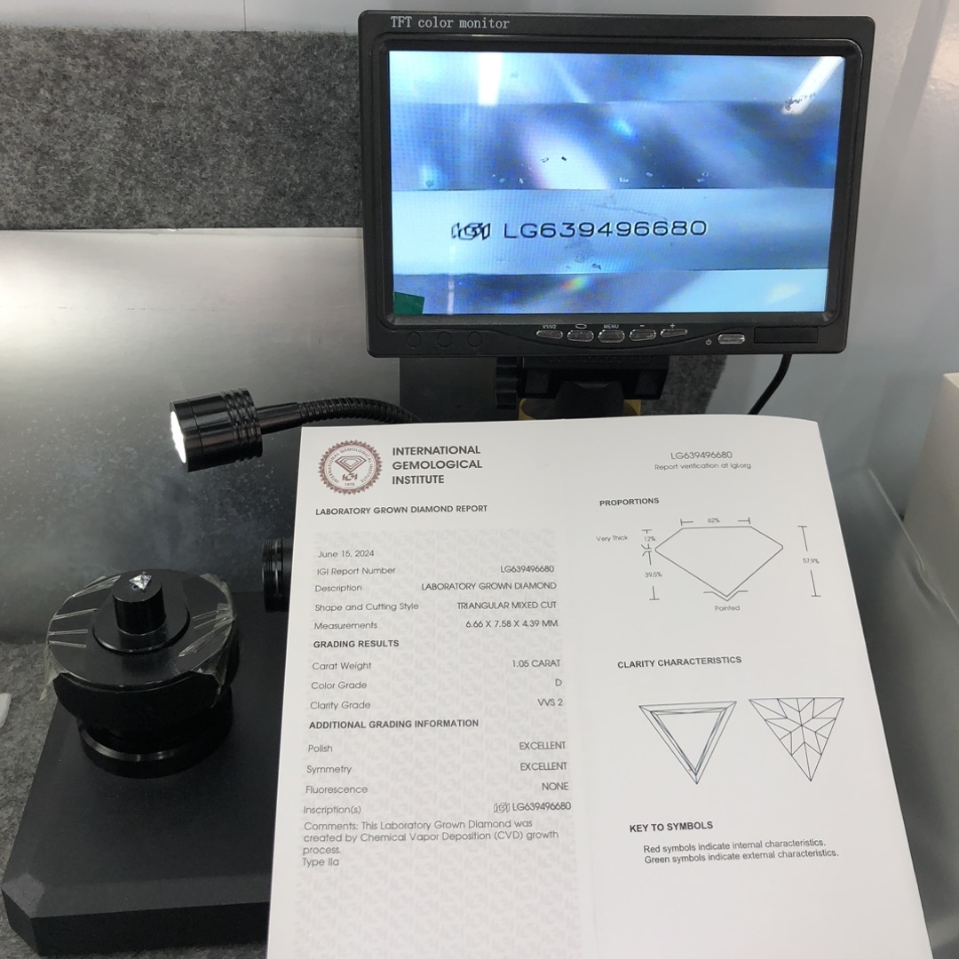 MissDiamond CVD LG639496680 Triangular Mixed Cut 1.05CT D VVS2 EX EX Lab Grown Diamond