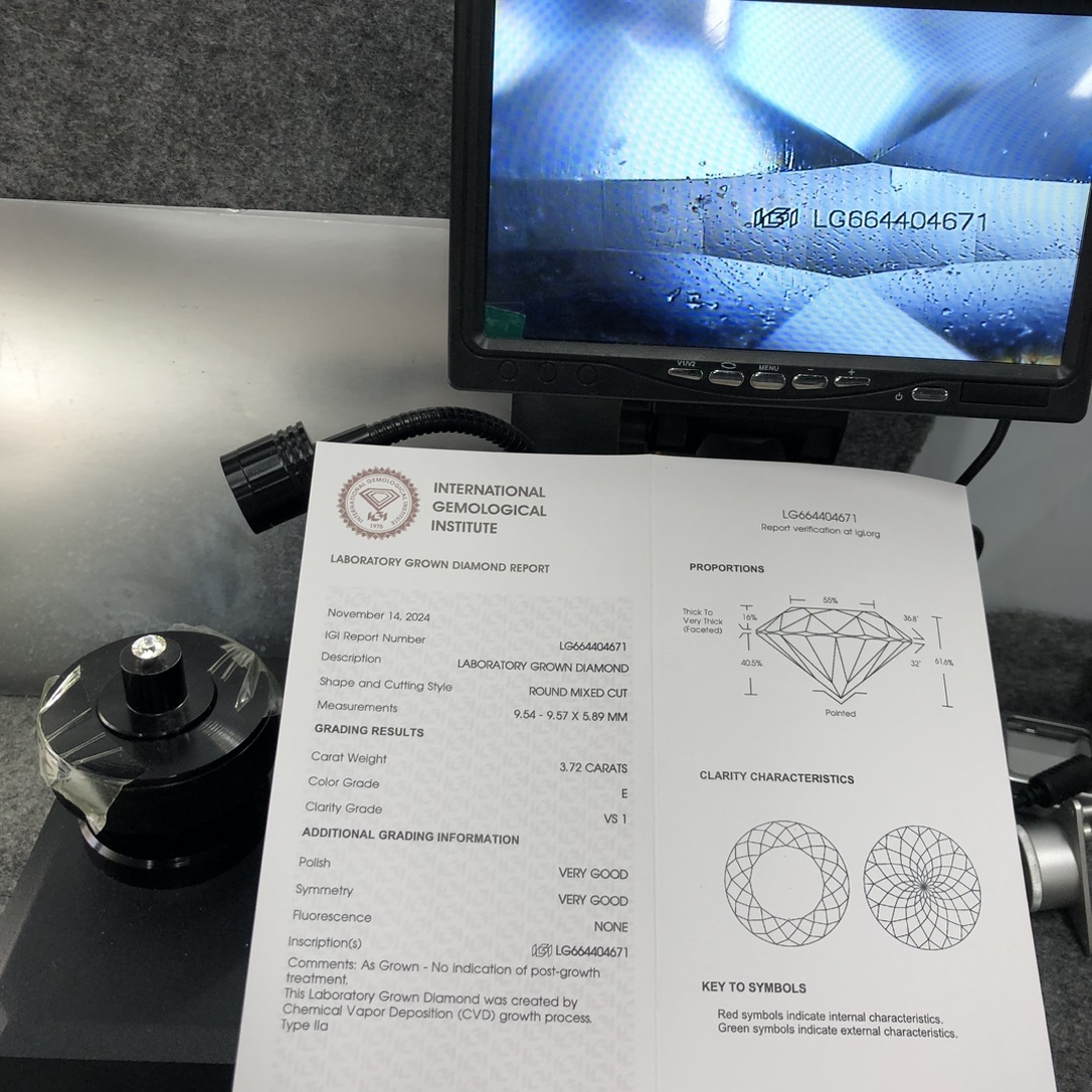 MissDiamond CVD LG664404671 Roud Mixed Cut 3.72CT E VS1 VG VG Lab Grown Diamond