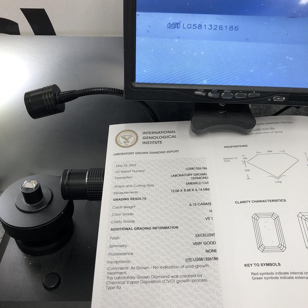 MissDiamond CVD LG581326186 Emerald Cut 6.15CT H VS1 EX VG Lab Grown Diamond