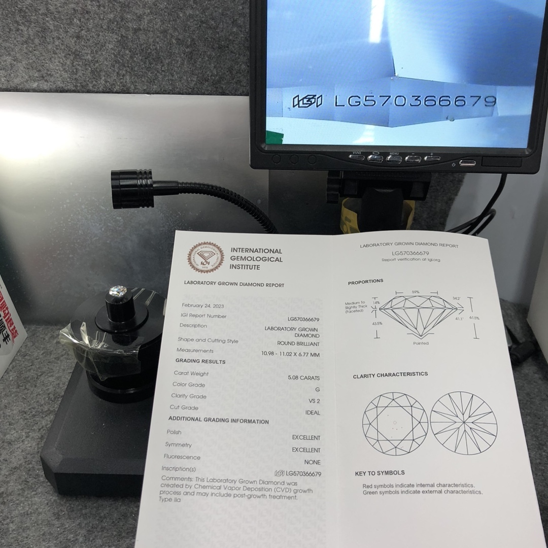 MissDiamond CVD LG570366679 Round Cut 5.08CT G VS2 ID EX EX Lab Grown Diamond