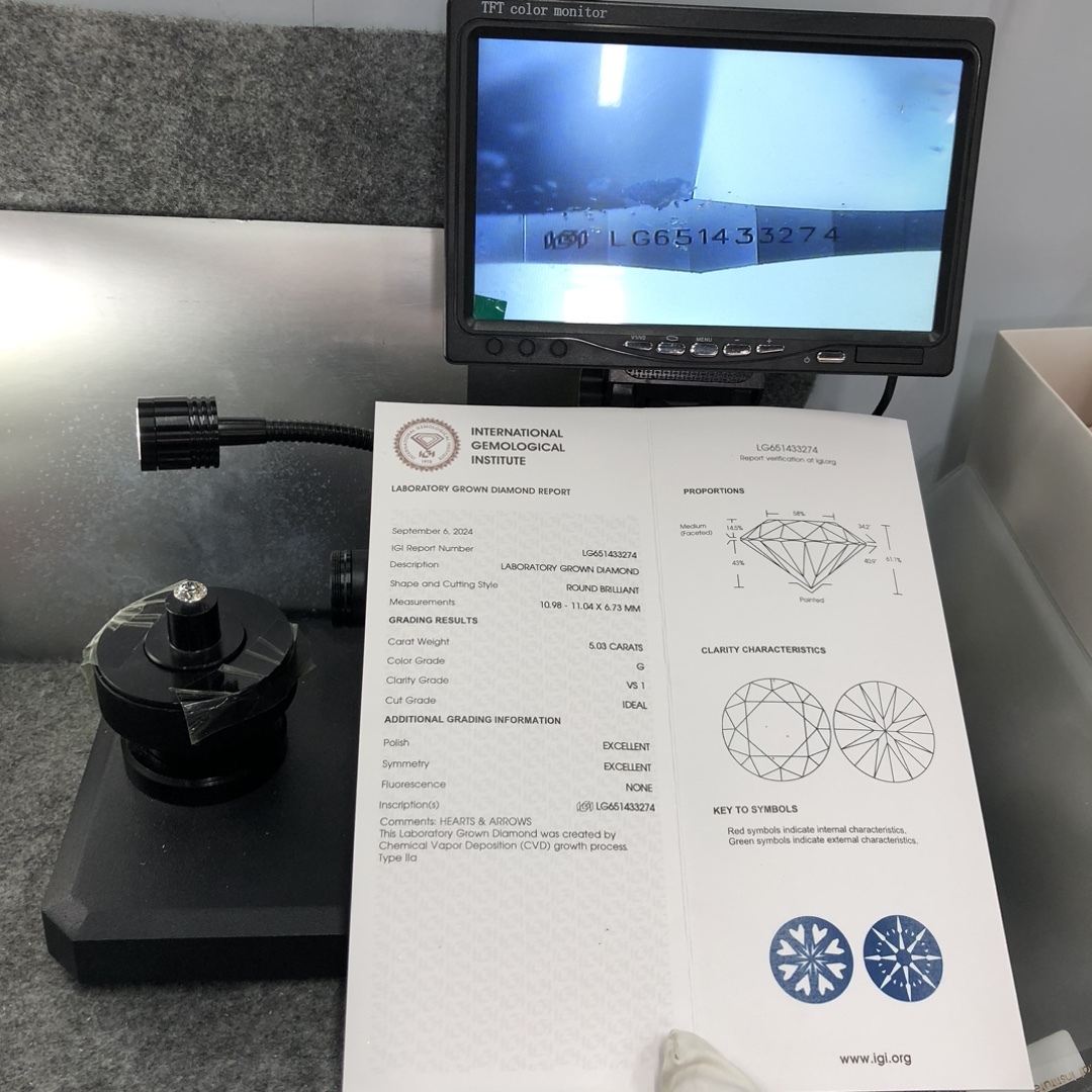 MissDiamond CVD LG651433274 Round Cut 5.03CT G VS1 ID EX EX Lab Grown Diamond