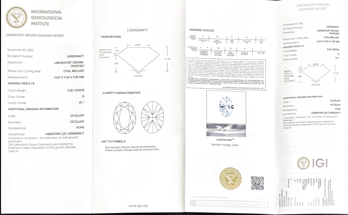 CVD LG555264677 Oval Shape 5.02CT G VS1 EX EX Lab Grown Diamond