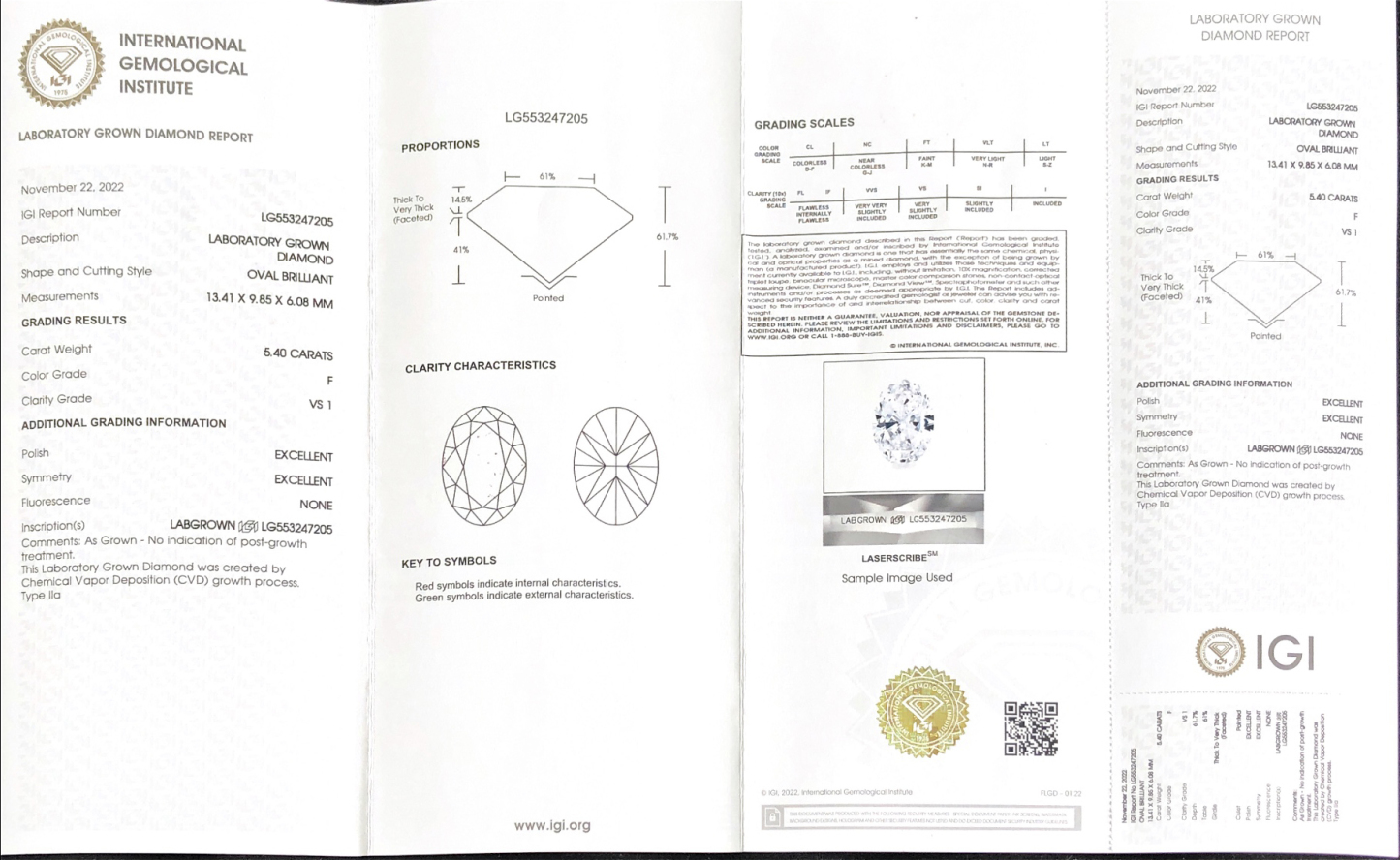 CVD LG553247205 Oval Shape 5.40CT F VS1 EX EX Lab Grown Diamond