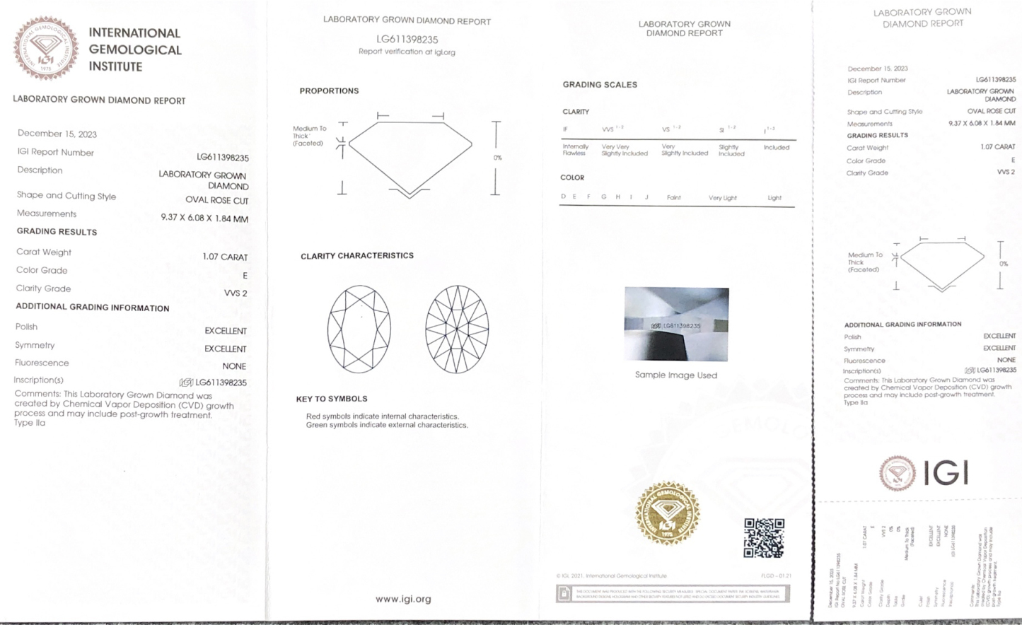 MissDiamond CVD LG611398235 Oval Rose Cut 1.07CT E VVS2 EX EX Lab Grown Diamond