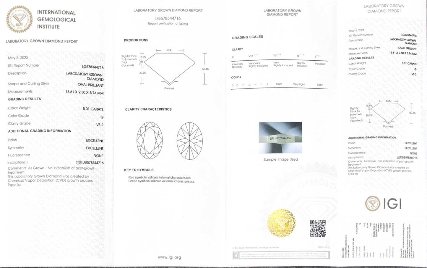 MissDiamond CVD LG578344716 Oval Cut 5.01CT G VS2 EX EX Lab Grown Diamond