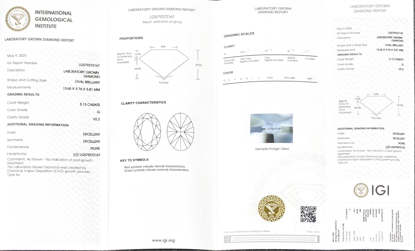 MissDiamond CVD LG579372167 Oval Cut 5.13CT G VS2 EX EX Lab Grown Diamond