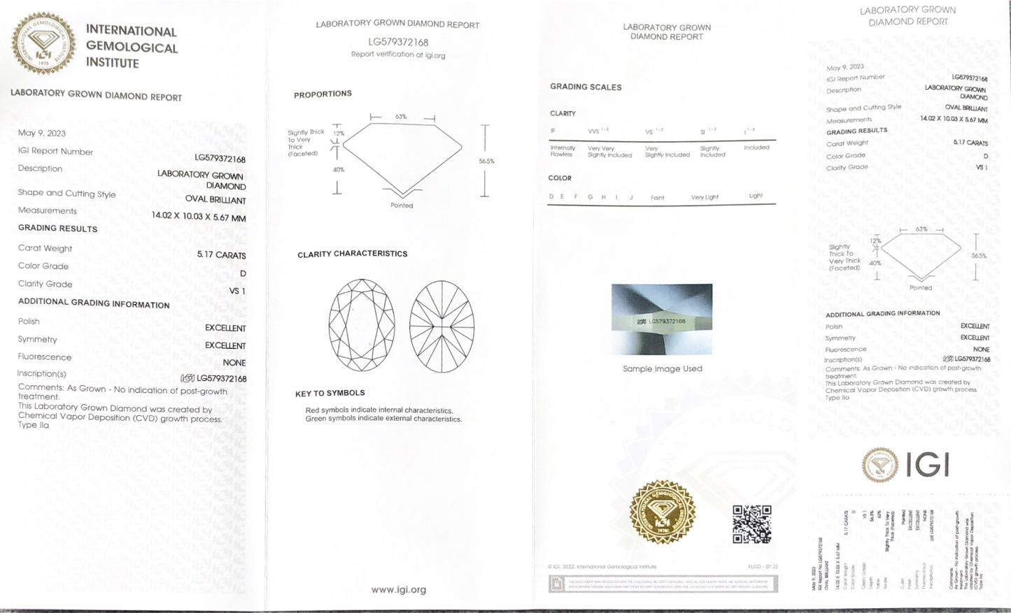 MissDiamond CVD LG579372168 Oval Cut 5.17CT D VS1 EX EX Lab Grown Diamond