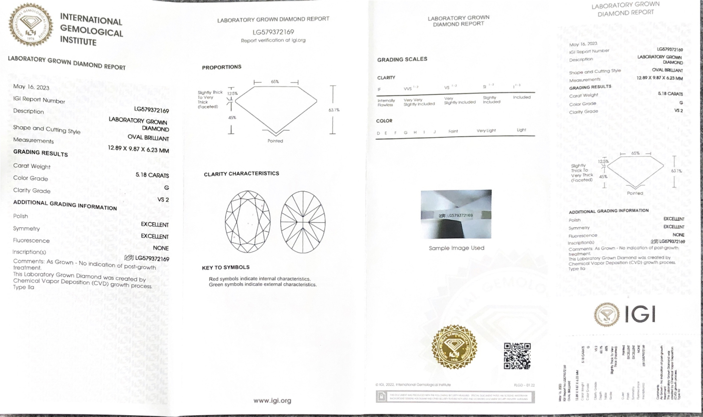 MissDiamond CVD LG579372169 Oval Cut 5.18CT G VS2 EX EX Lab Grown Diamond