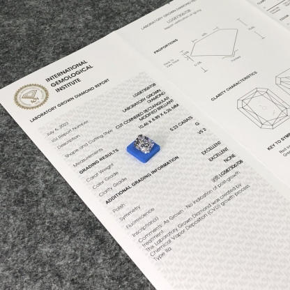 MissDiamond CVD LG587306708 Radiant Cut 5.23CT G VS2 EX EX Lab Grown Diamond