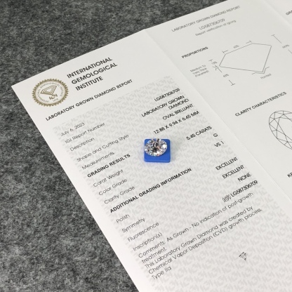 MissDiamond CVD LG587306709 Oval Cut 5.45CT G VS1 EX EX Lab Grown Diamond