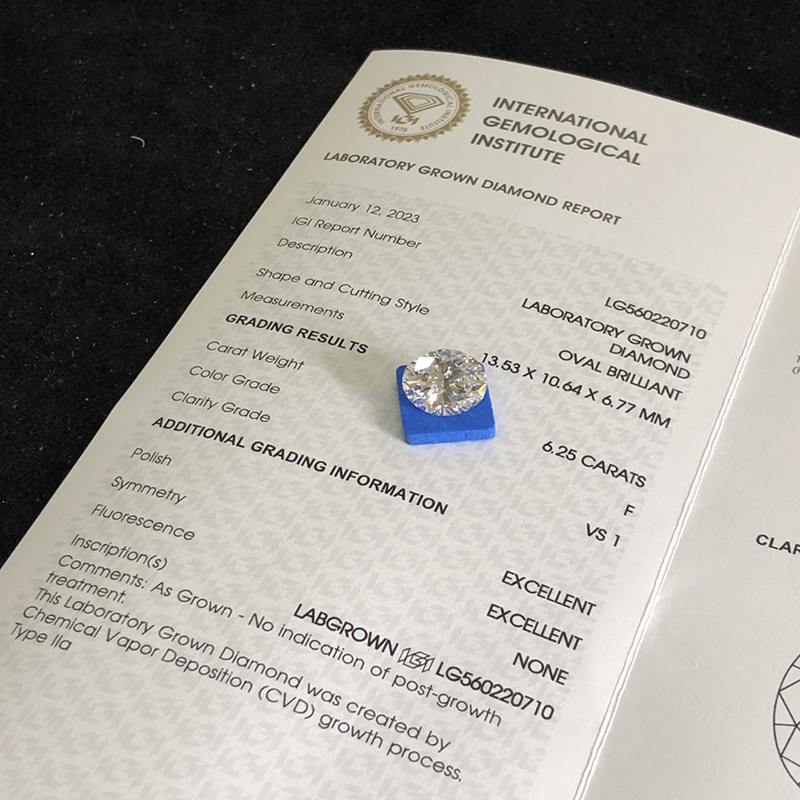 CVD LG560220710 Oval Shape 6.25CT F VS1 EX EX Lab Grown Diamond
