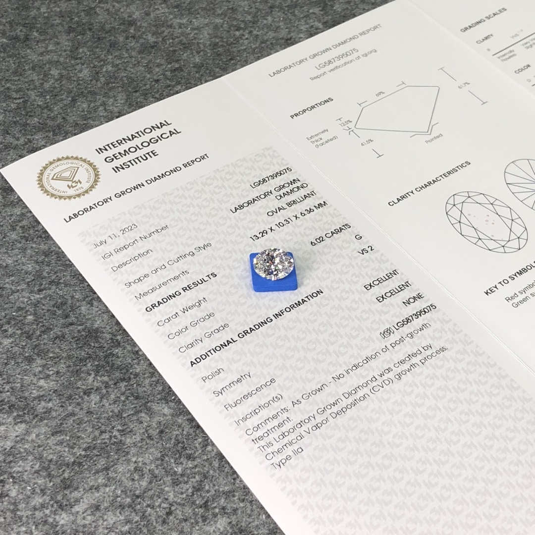 MissDiamond CVD LG587395075 Oval Cut 6.02CT G VS2 EX EX Lab Grown Diamond