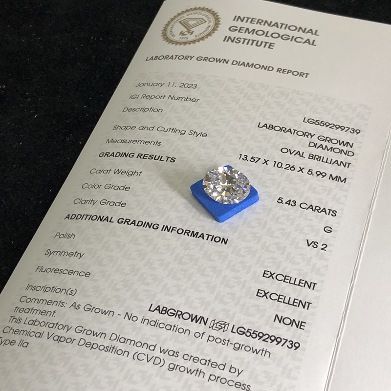 CVD LG559299739 Oval Shape 5.43CT G VS2 EX EX Lab Grown Diamond