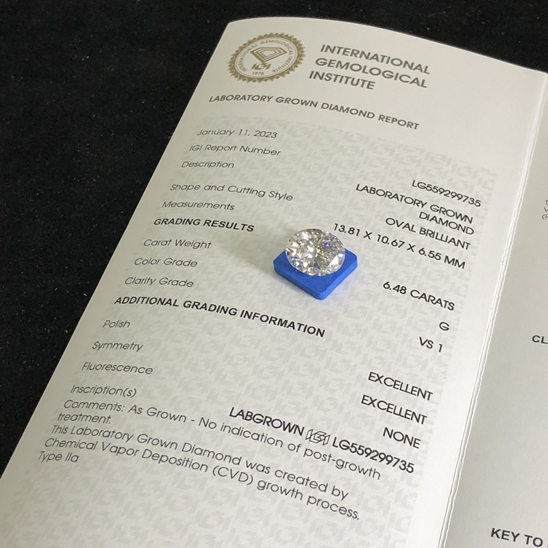 CVD LG559299735 Oval Shape 6.48CT G VS1 EX EX Lab Grown Diamond