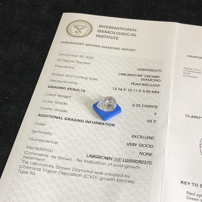 CVD LG559282370 Pear Shape 5.23CT F VS2 EX VG Lab Grown Diamond