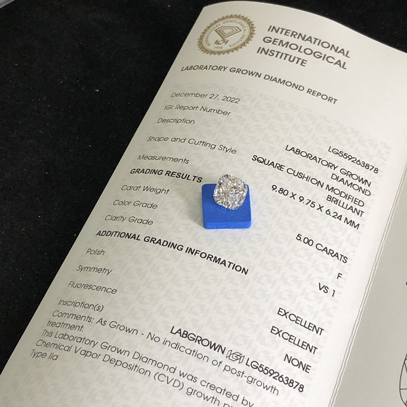 CVD LG559263878 Square Cushion Modified Brilliant 5.00CT F VS1 EX EX Lab Grown Diamond