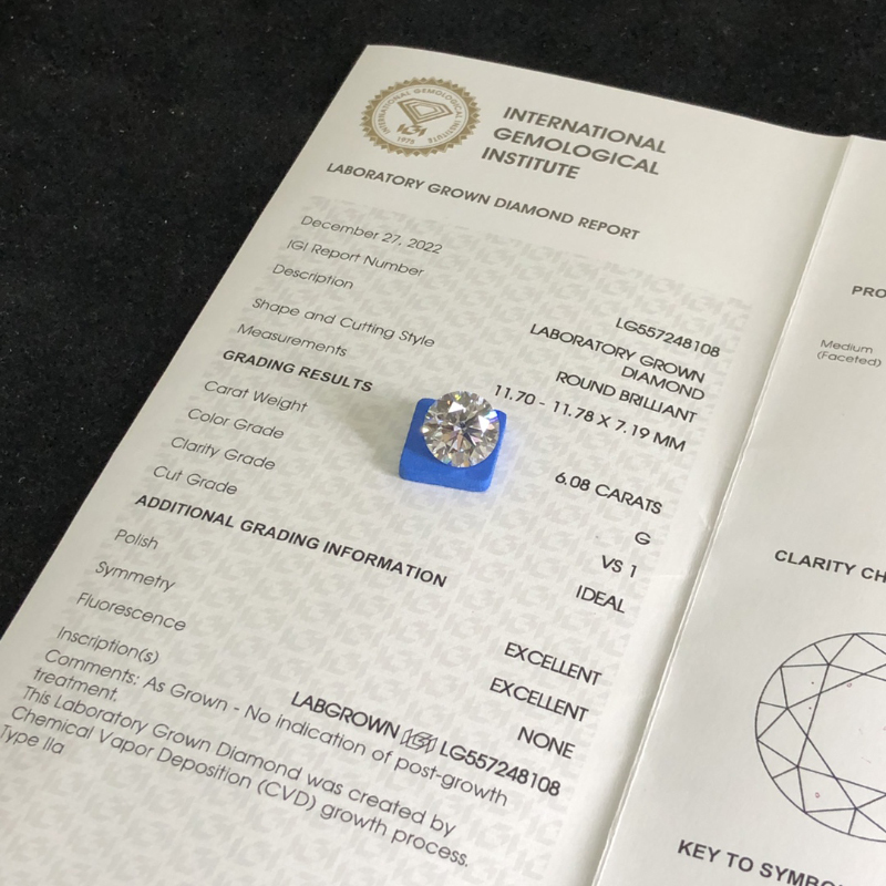 CVD LG557248108 Round Shape 6.08CT G VS1 EX EX Lab Grown Diamond