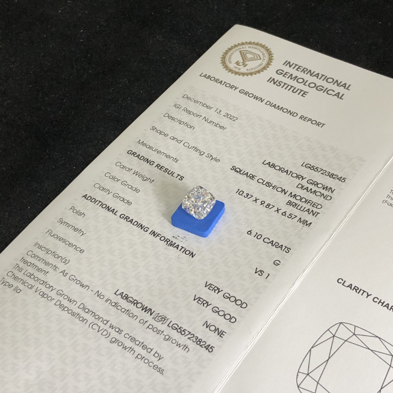 CVD LG557238245 Square Cushion Modified Brilliant 6.10CT G VS1 VG VG Lab Grown Diamond