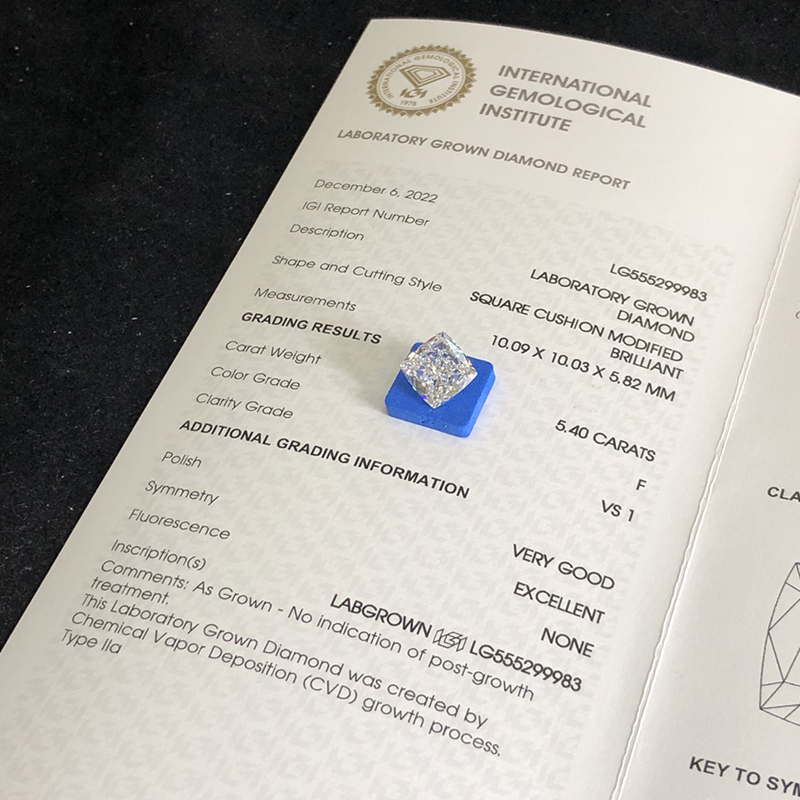 CVD LG555299983 Square Cushion Modified Brilliant 5.40CT F VS1 VG EX Lab Grown Diamond