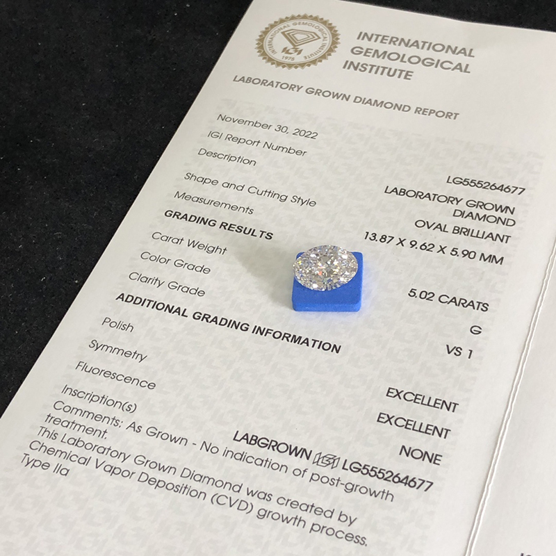 CVD LG555264677 Oval Shape 5.02CT G VS1 EX EX Lab Grown Diamond