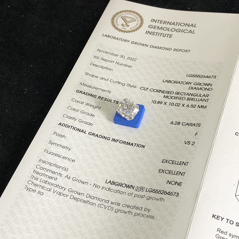 CVD LG555264673 Cut Cornered Rectangular Modified Brilliant 6.28CT F VS2 EX EX Lab Grown Diamond