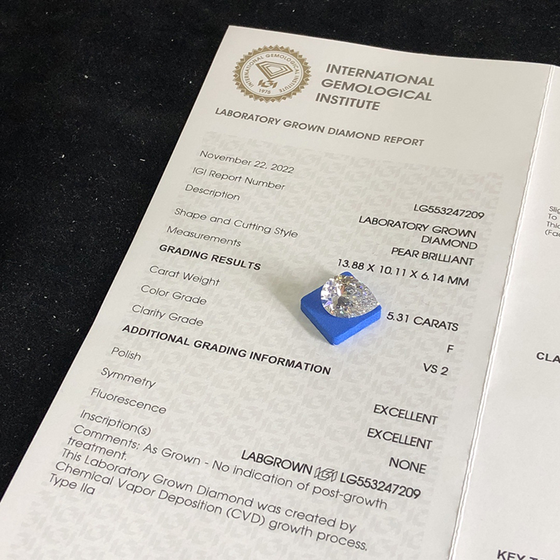 CVD LG553247209 Pear Shape 5.31CT F VS2 EX EX Lab Grown Diamond