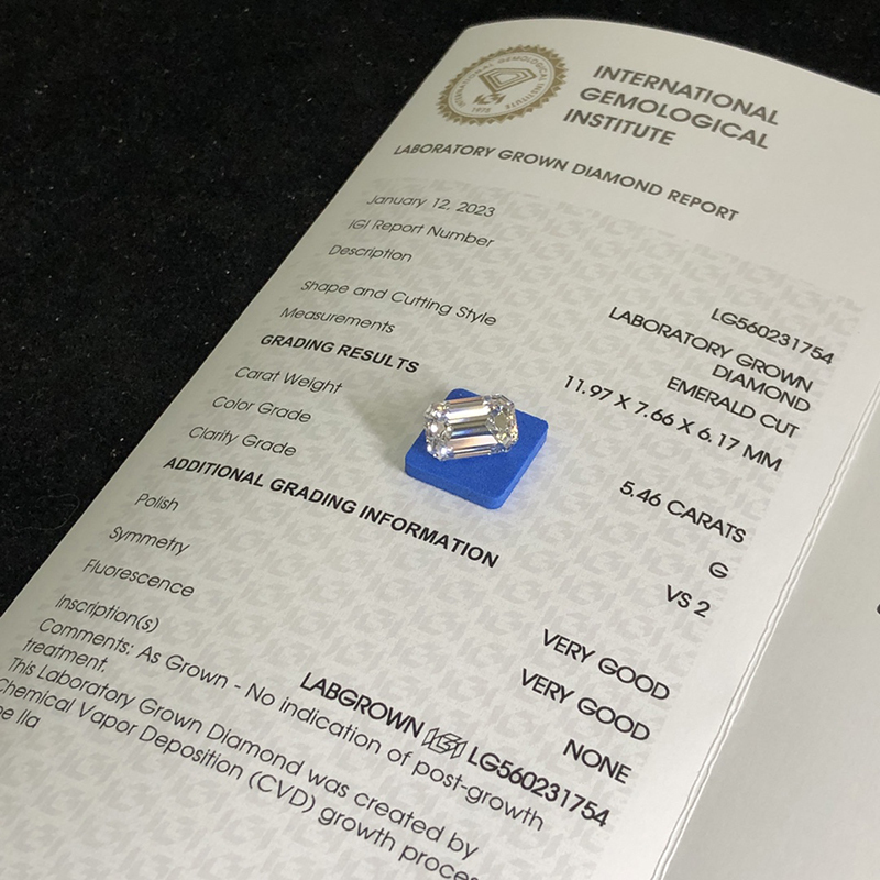 CVD LG560231754 Emerald Shape 5.46CT G VS2 VG VG Lab Grown Diamond