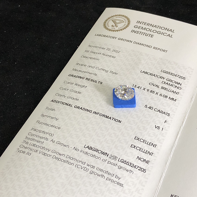 CVD LG553247205 Oval Shape 5.40CT F VS1 EX EX Lab Grown Diamond