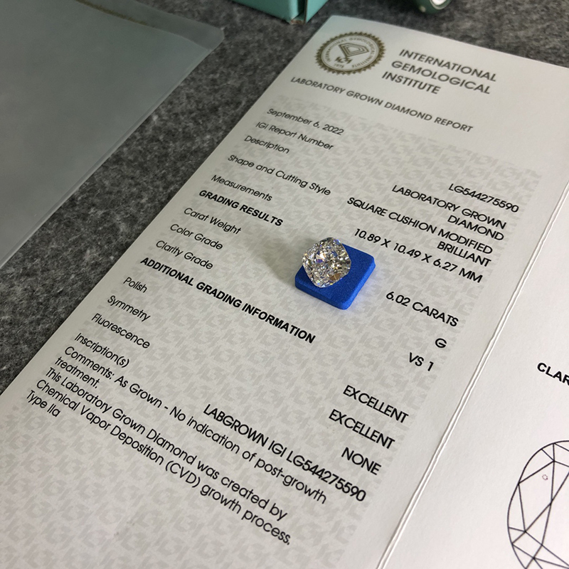 CVD LG544275590 Square Cushion Modified Brilliant 6.02CT G VS1 EX EX Lab Grown Diamond