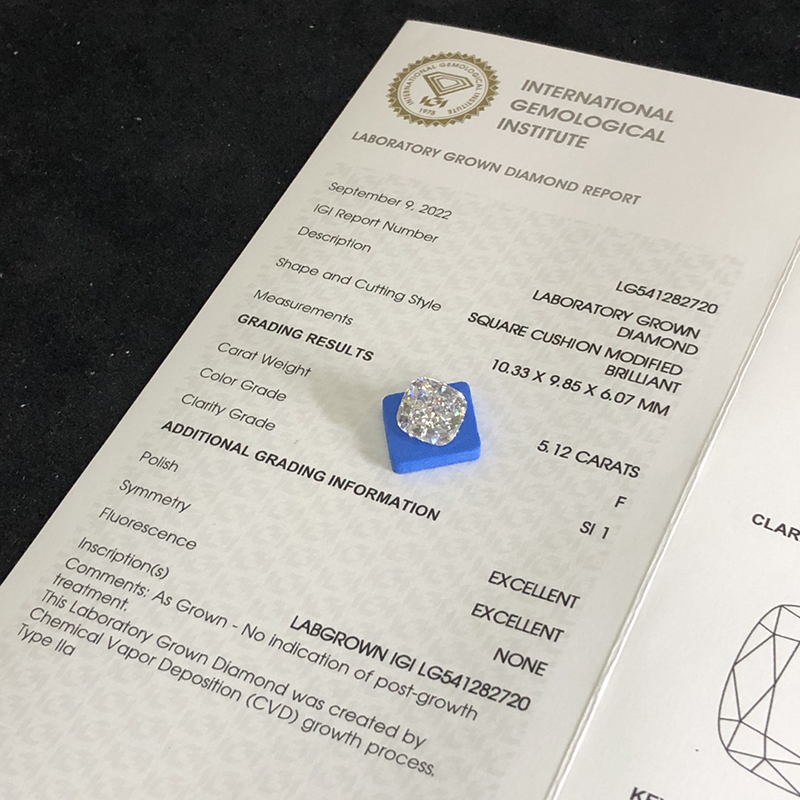 CVD LG541282720 Square Cushion Modified Brilliant 5.12CT F SI1 EX EX Lab Grown Diamond