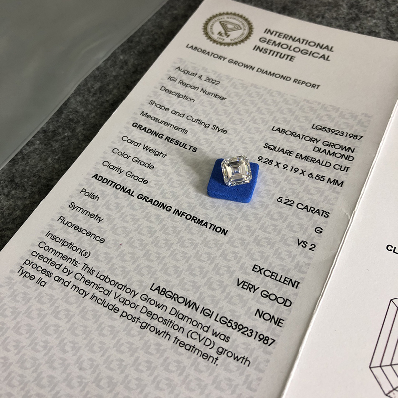 CVD LG539231987 Asscher Shape 5.22CT G VS2 EX VG Lab Grown Diamond