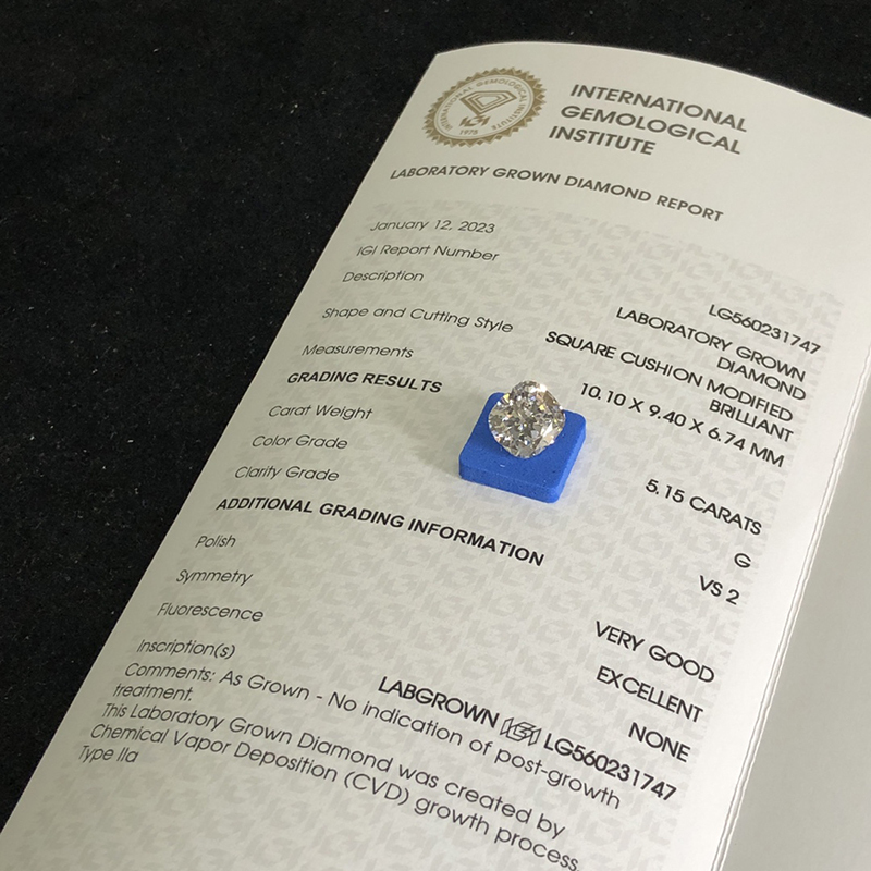 CVD LG560231747 Square Cushion Modified Brilliant 5.15CT G VS2 VG EX Lab Grown Diamond